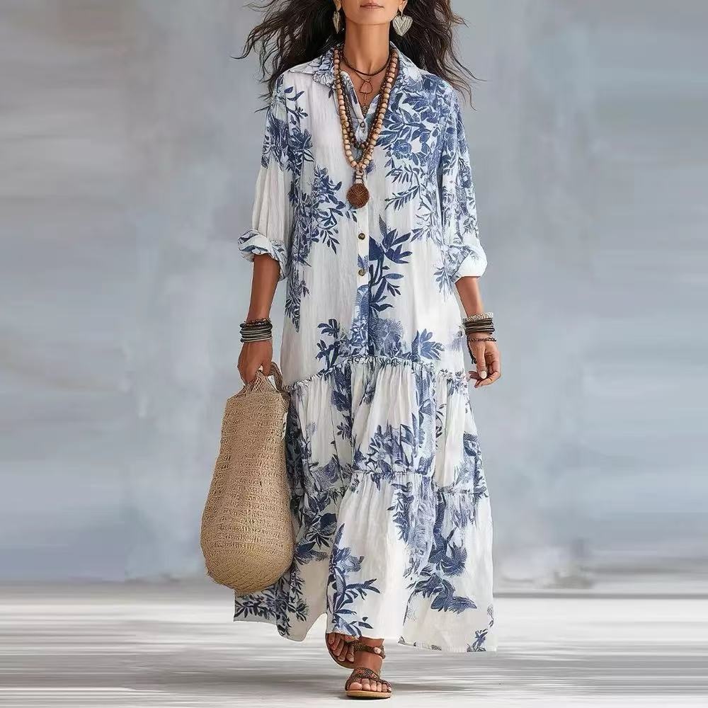 Zimmermann Bohemian Blue Floral Maxi Dress - White & Blue